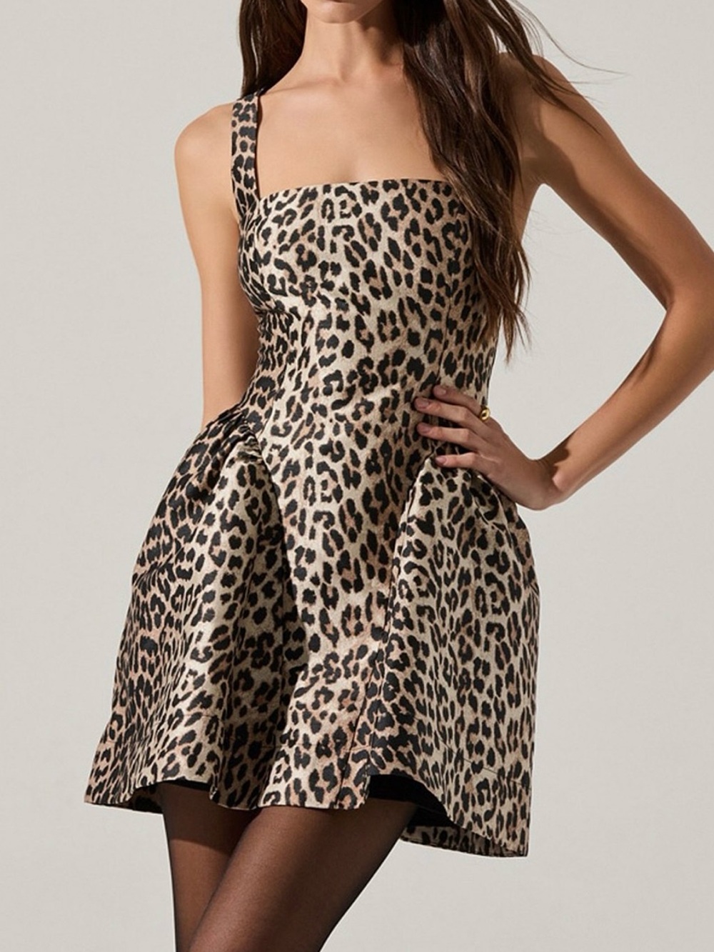 Astr Leopard-Print Square-Neck Mini Dress - Beige & Black